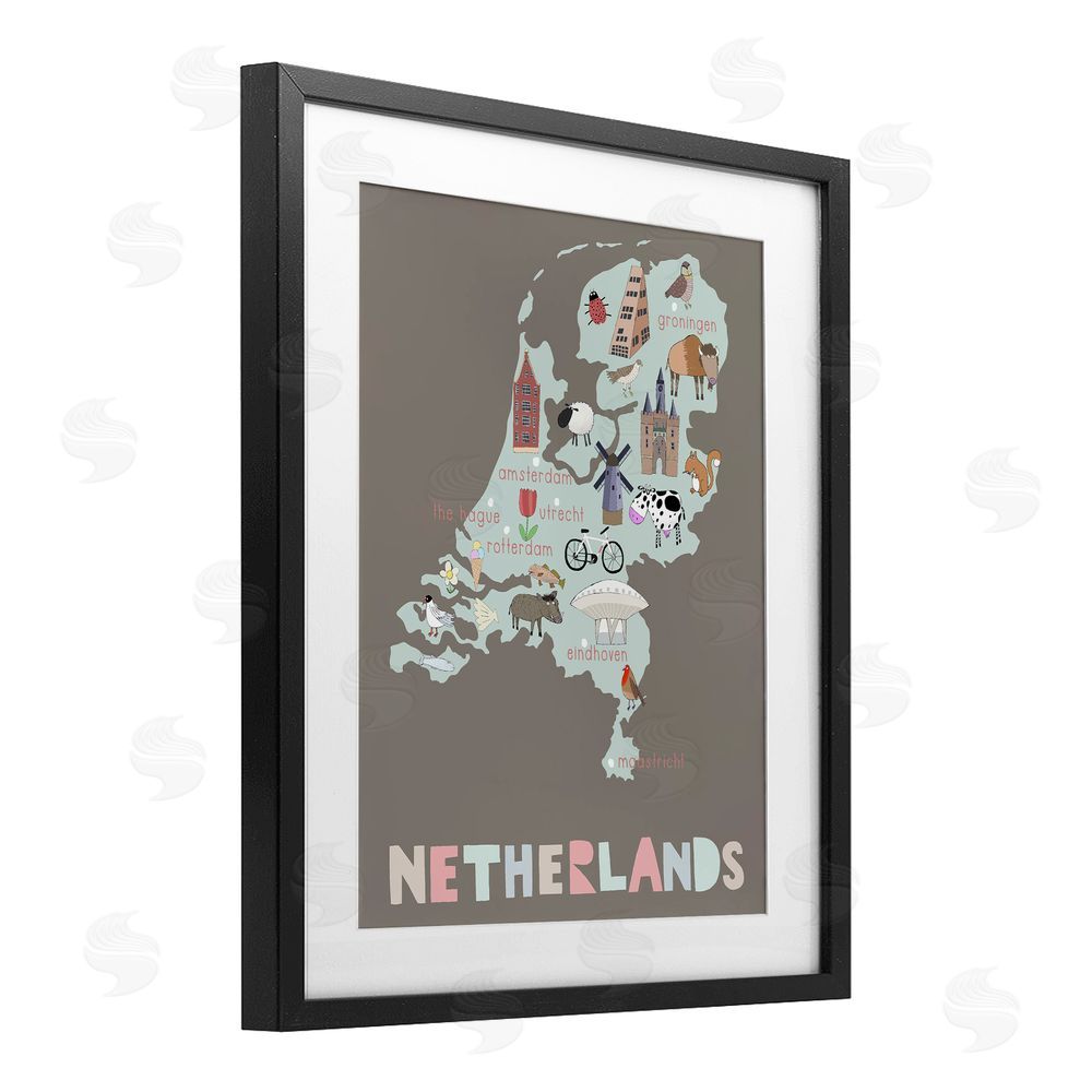 Carla Daly Kid's Map of Netherlands Black Framed Print Under Glass Wall Art