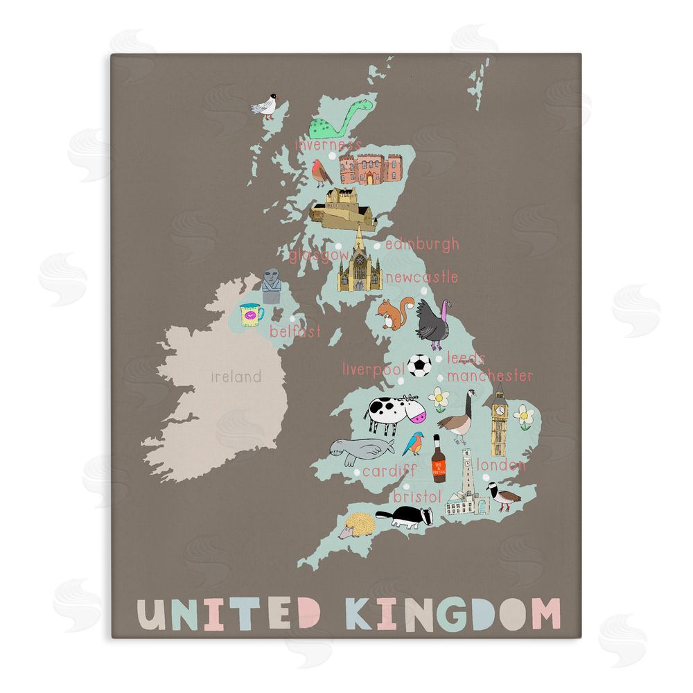 Carla Daly Kid's Map of United Kingdom Stretched Canvas Wall Art Print