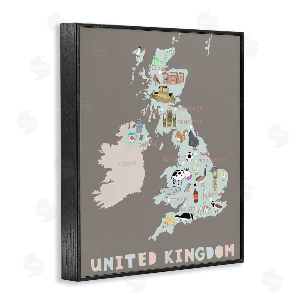Carla Daly Kid's Map of United Kingdom Black Framed Giclee Print Wall Art