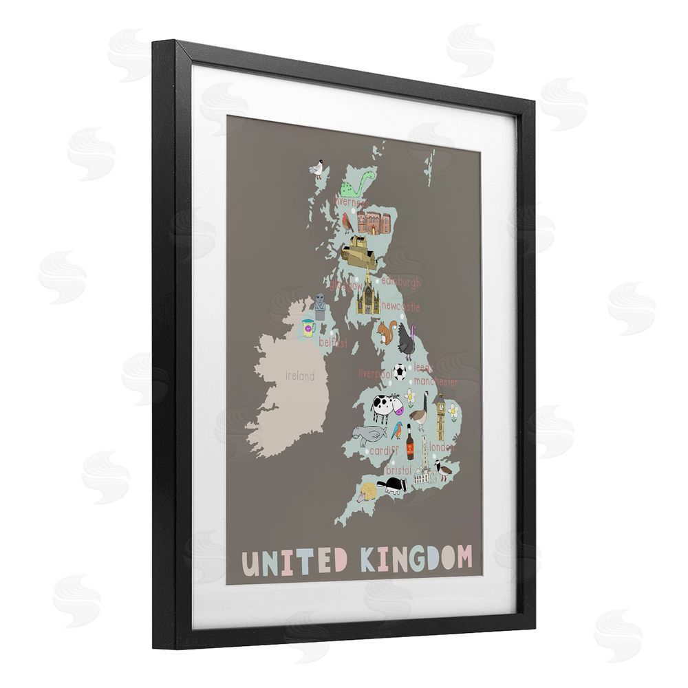 Carla Daly Kid's Map of United Kingdom Black Framed Print Under Glass Wall Art