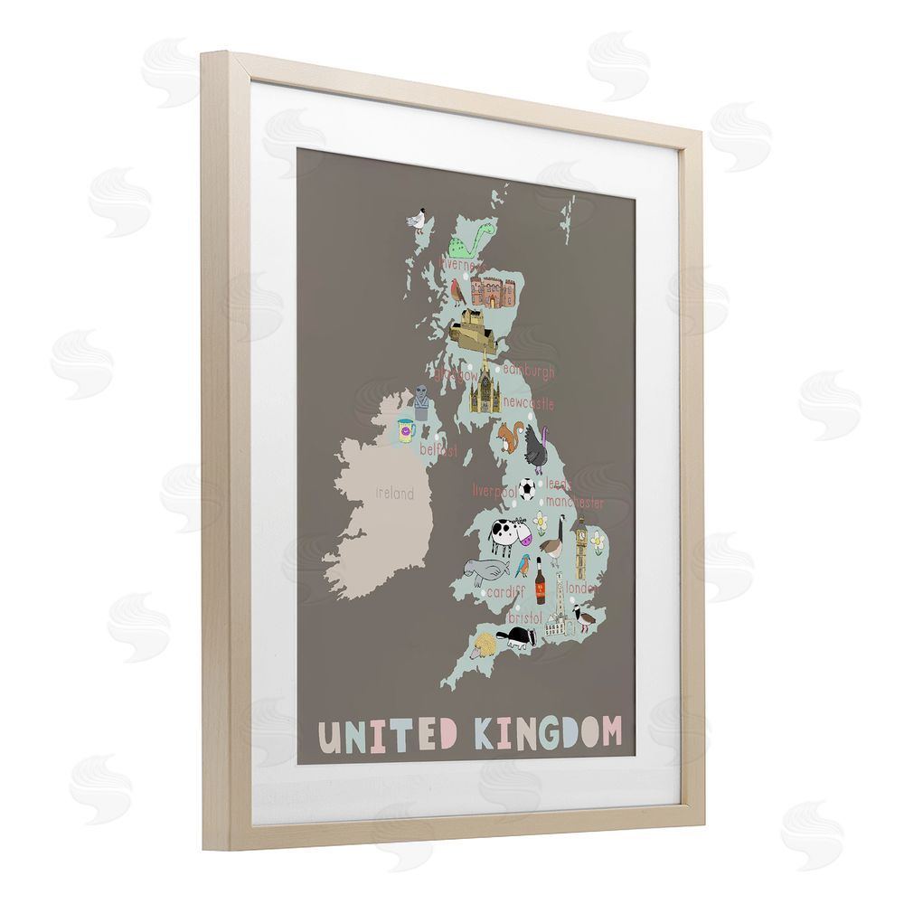 Carla Daly Kid's Map of United Kingdom Brown Framed Print Under Glass Wall Art