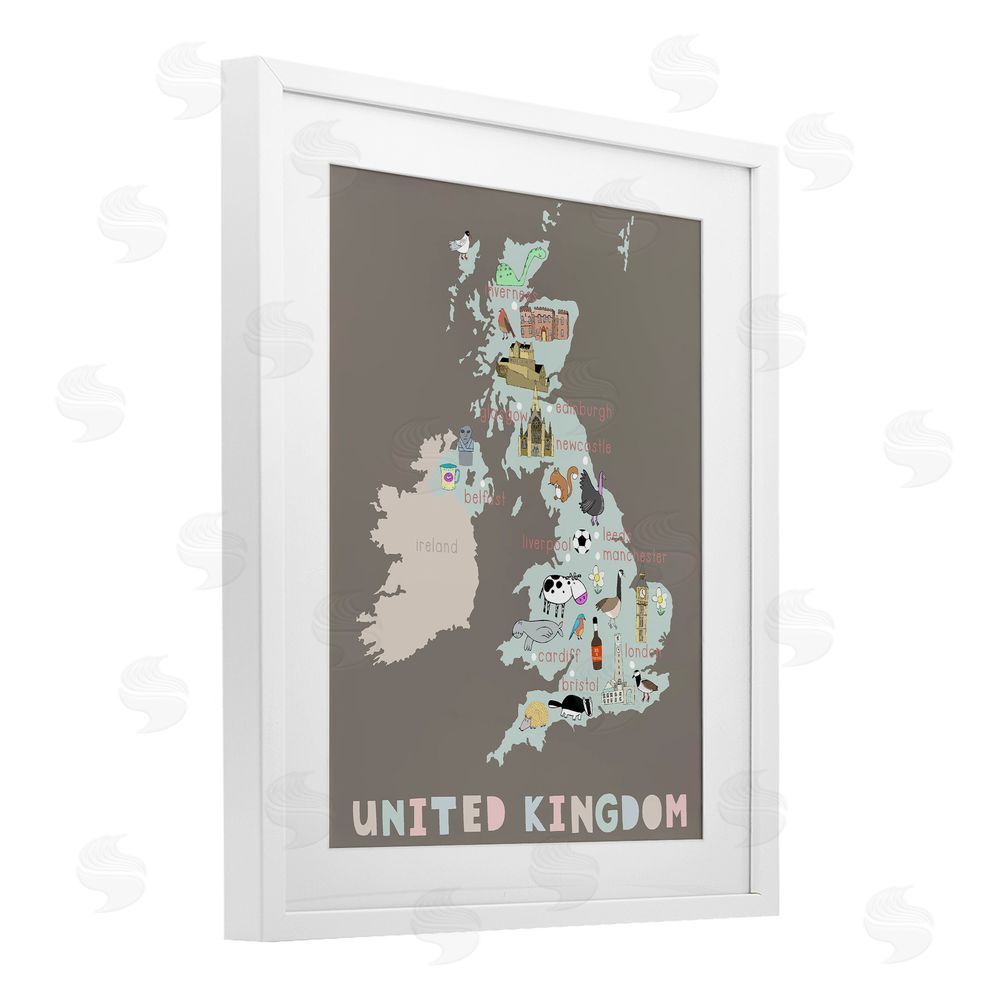 Carla Daly Kid's Map of United Kingdom White Framed Print Under Glass Wall Art