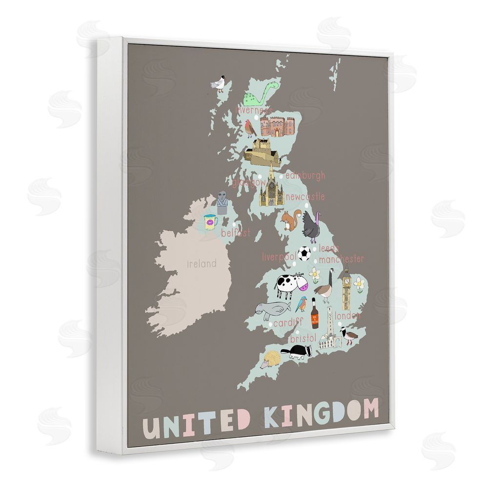 Carla Daly Kid's Map of United Kingdom White Framed Giclee Print Wall Art