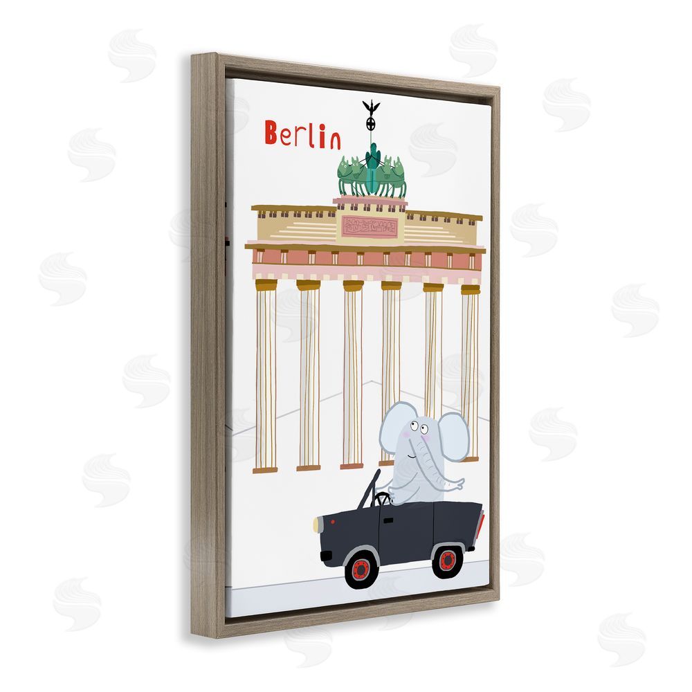 Carla Daly Elephant & Berlin Architecture Brown Floating Frame Canvas Wall Art Print