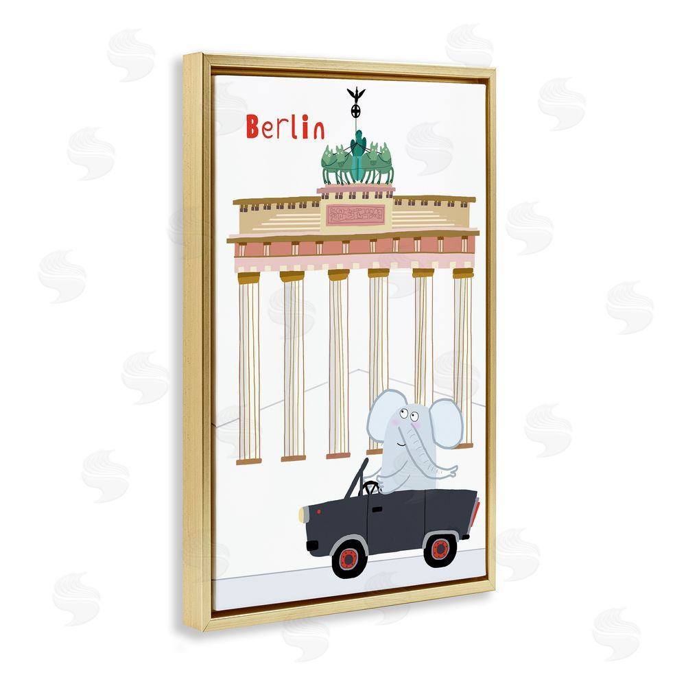 Carla Daly Elephant & Berlin Architecture Gold Floating Frame Canvas Wall Art Print