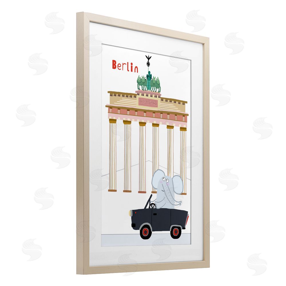 Carla Daly Elephant & Berlin Architecture Brown Framed Print Under Glass Wall Art