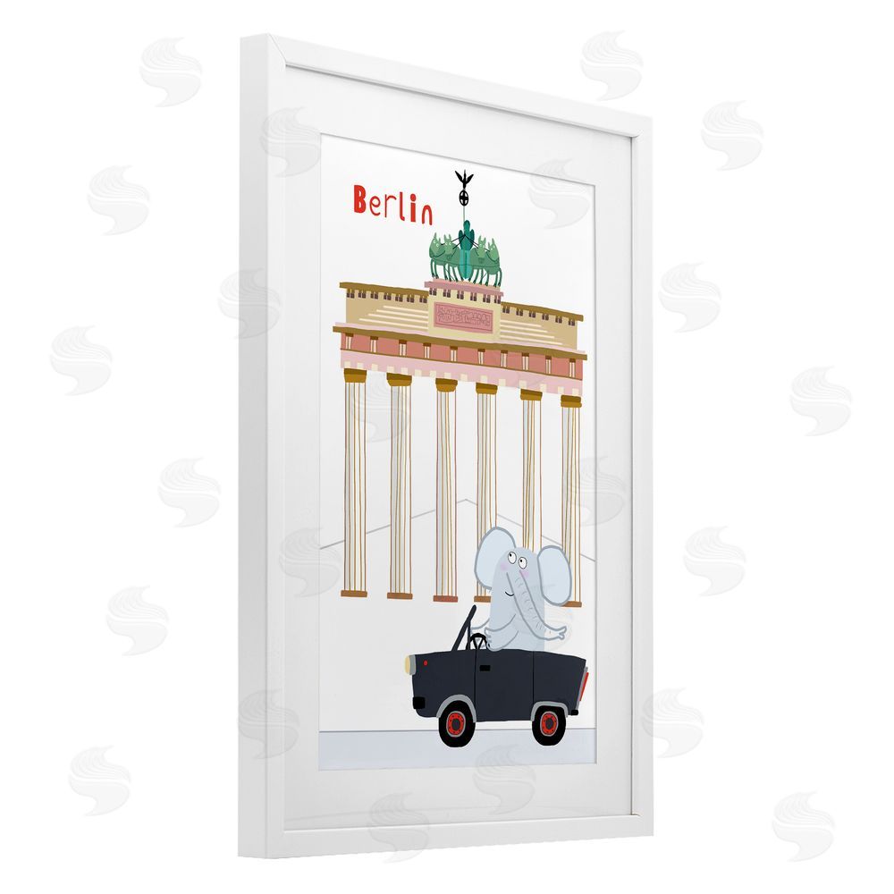Carla Daly Elephant & Berlin Architecture White Framed Print Under Glass Wall Art