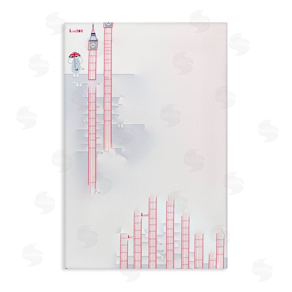 Carla Daly Elephant & Big Ben London Stretched Canvas Wall Art Print