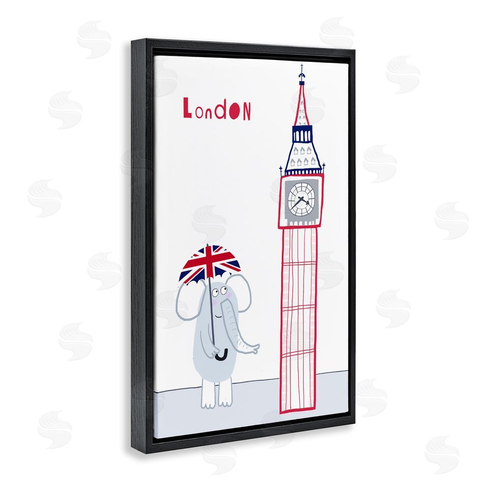 Carla Daly Elephant & Big Ben London Black Floating Frame Canvas Wall Art Print