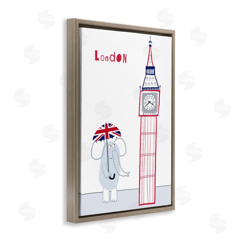 Carla Daly Elephant & Big Ben London Brown Floating Frame Canvas Wall Art Print