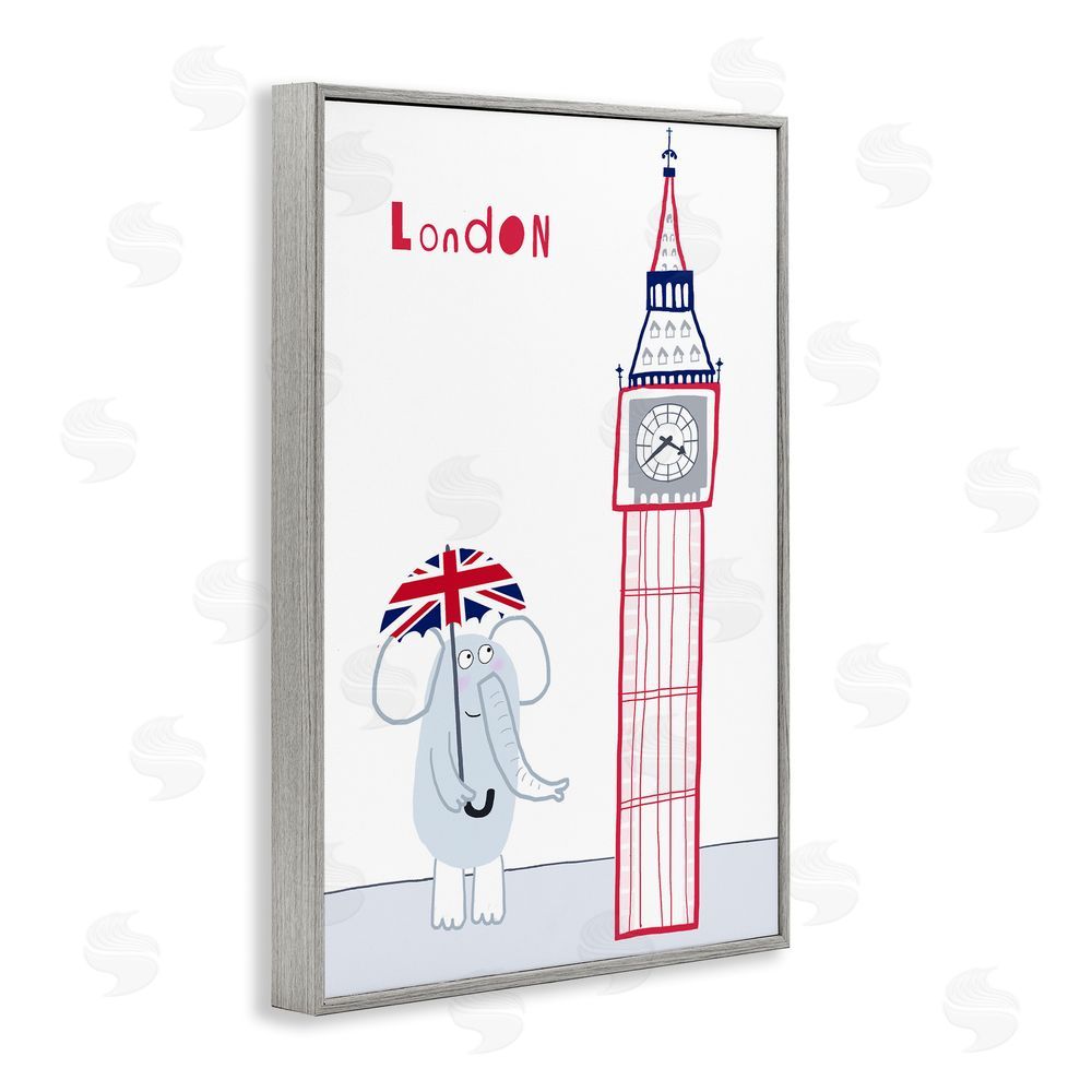 Carla Daly Elephant & Big Ben London Gray Framed Giclee Print Wall Art