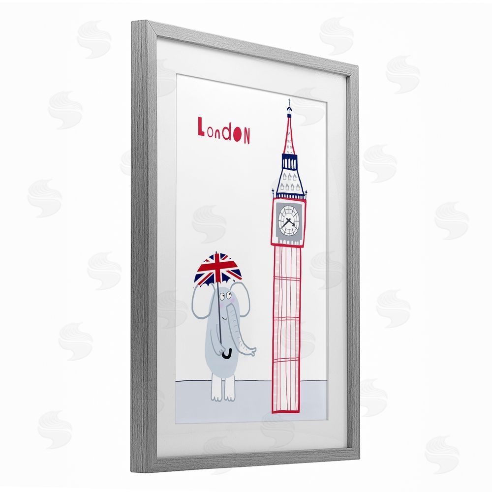 Carla Daly Elephant & Big Ben London Gray Framed Print Under Glass Wall Art