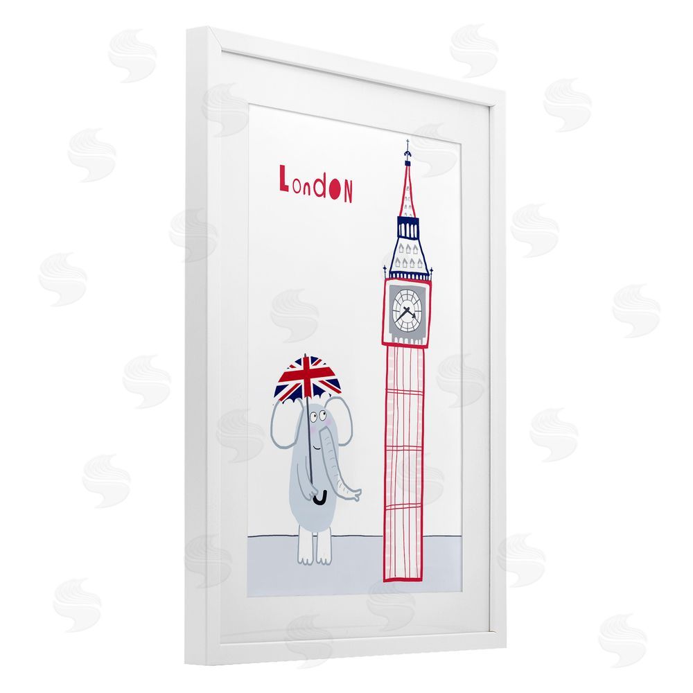 Carla Daly Elephant & Big Ben London White Framed Print Under Glass Wall Art