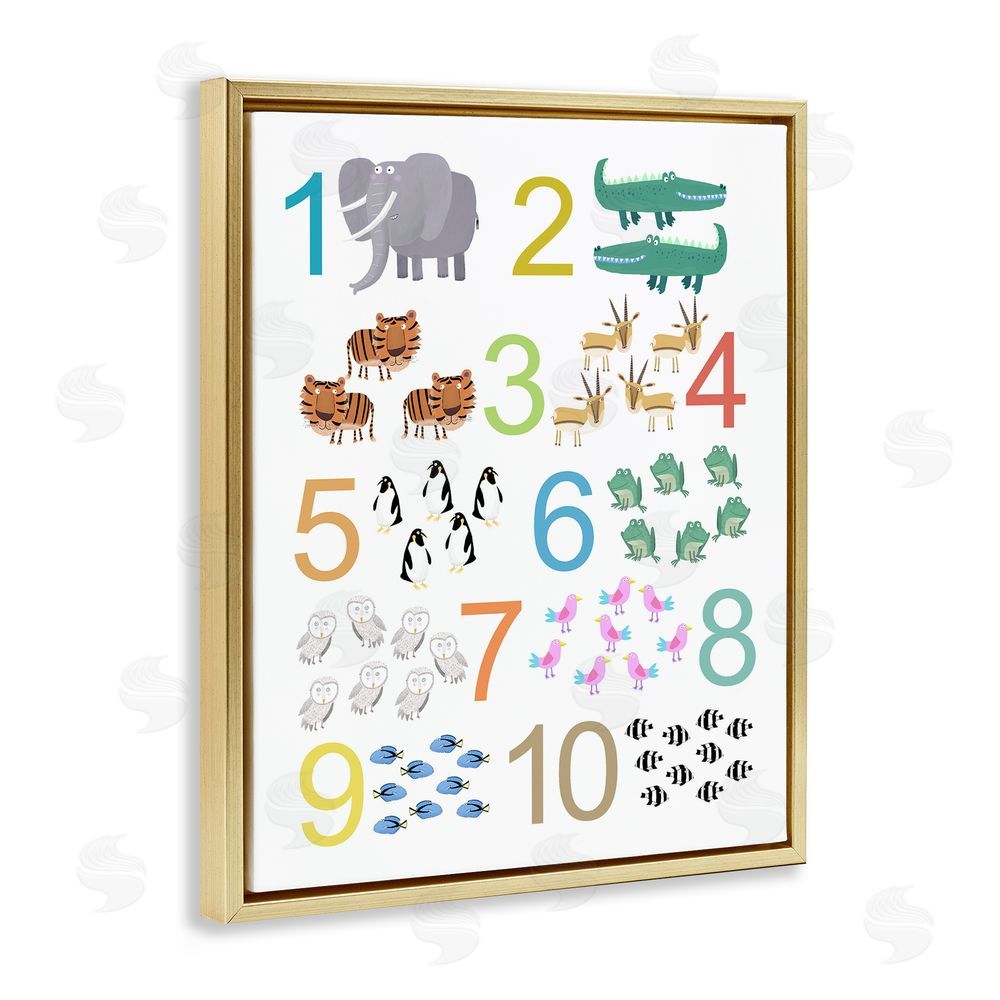 Carla Daly Kid's Counting Animals Gold Floating Frame Canvas Wall Art Print