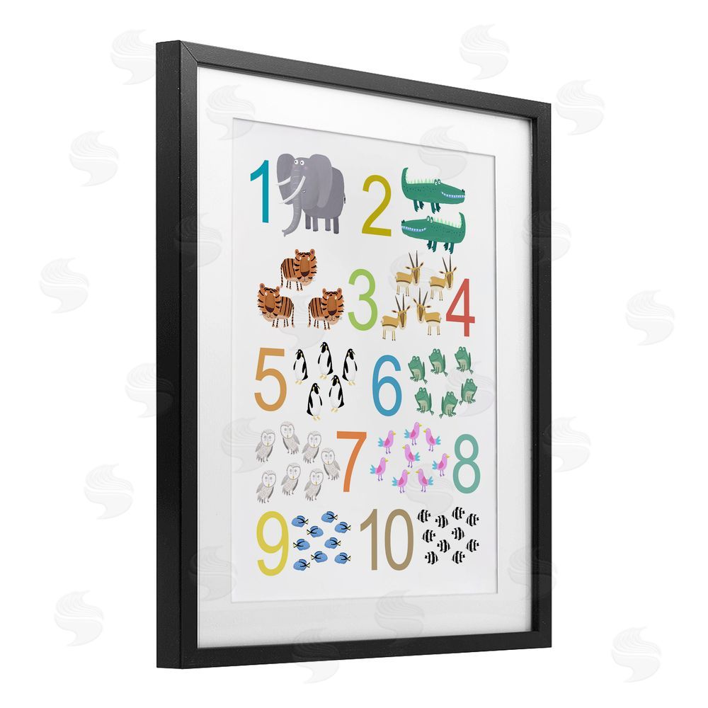 Carla Daly Kid's Counting Animals Black Framed Print Under Glass Wall Art
