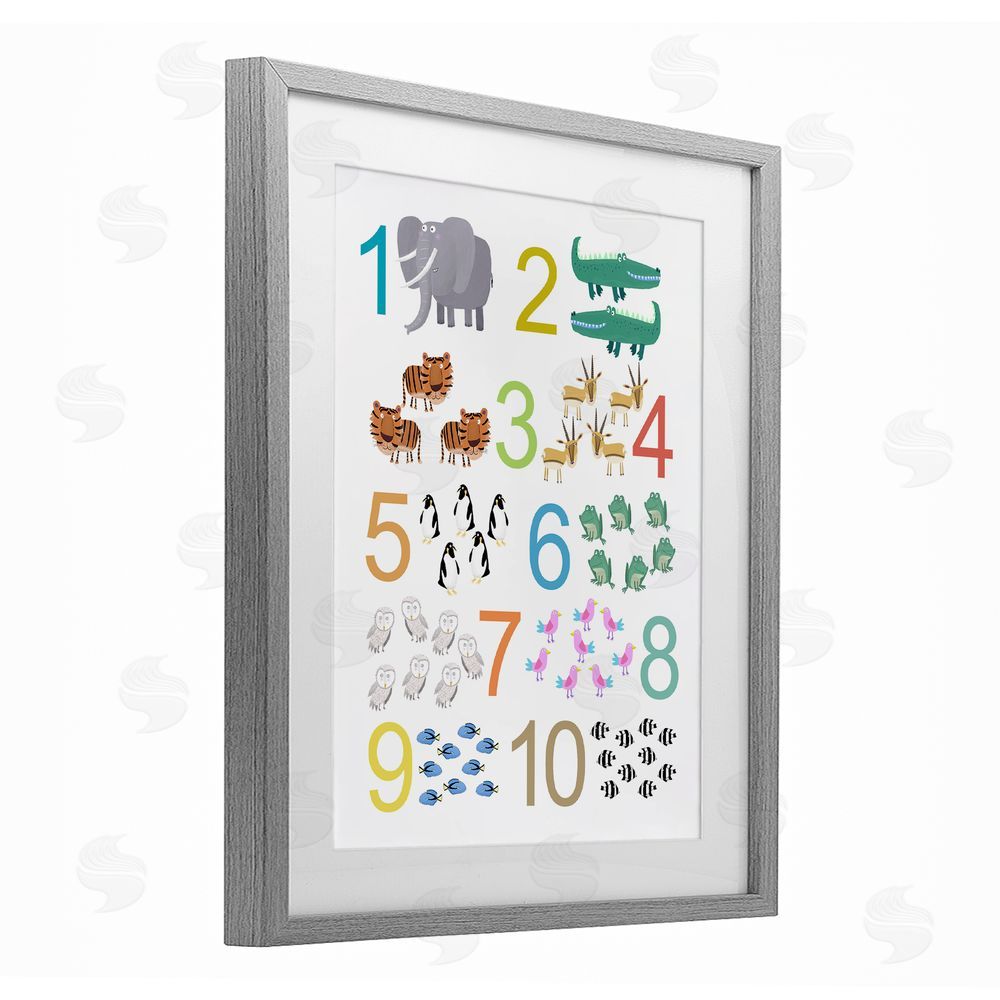 Carla Daly Kid's Counting Animals Gray Framed Print Under Glass Wall Art