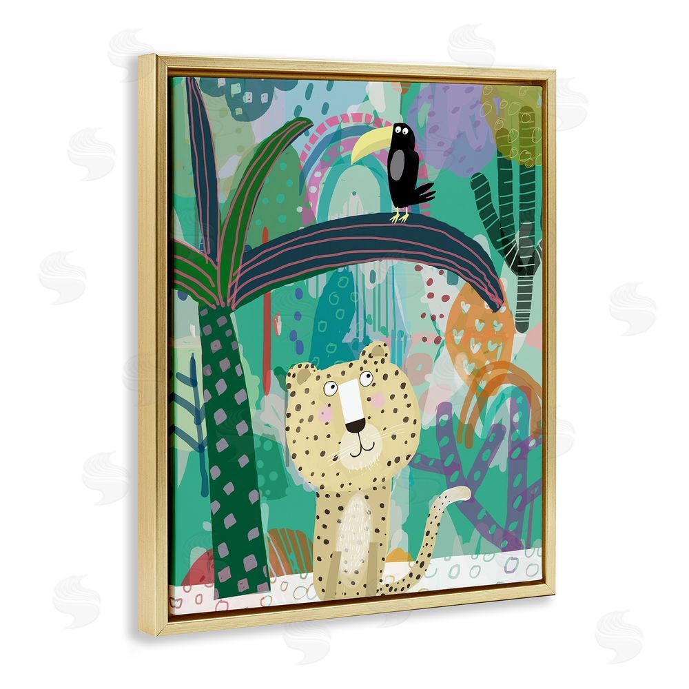 Carla Daly Jungle Cheetah & Toucan Gold Floating Frame Canvas Wall Art Print