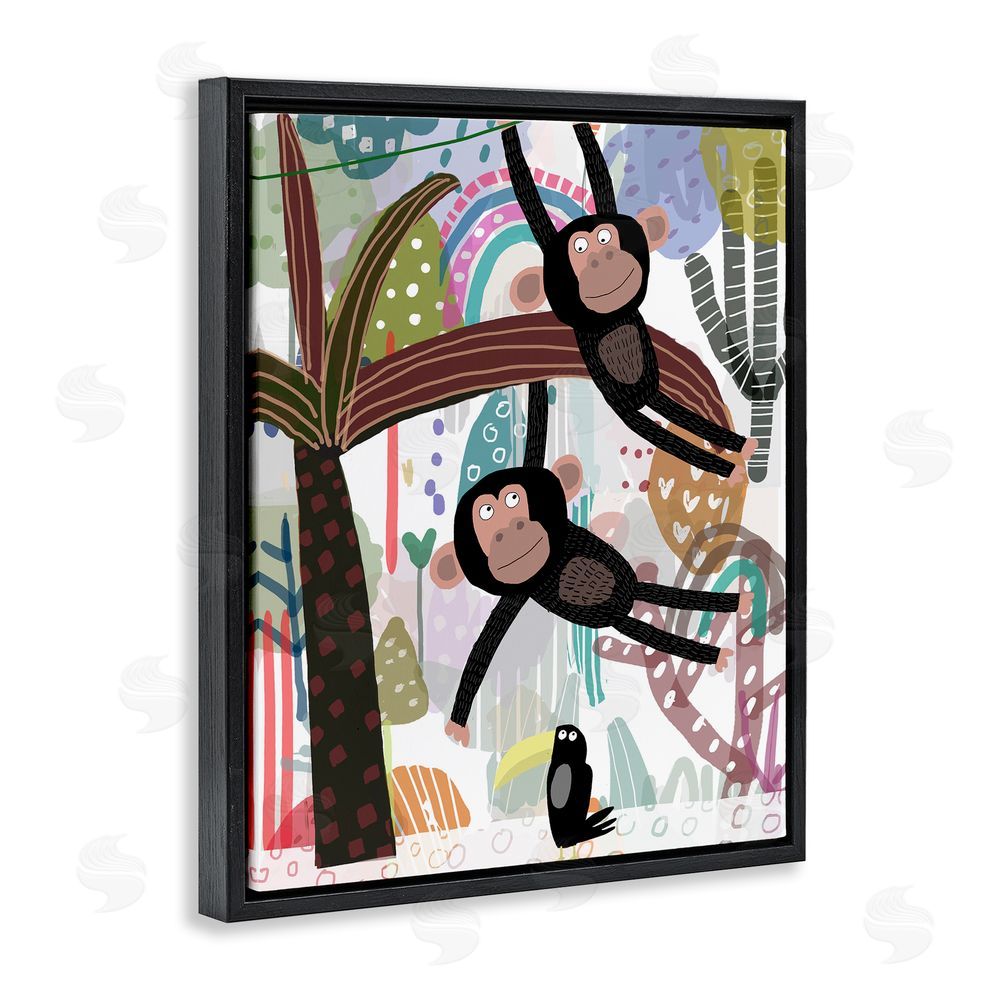 Carla Daly Exotic Monkey & Toucan Black Floating Frame Canvas Wall Art Print
