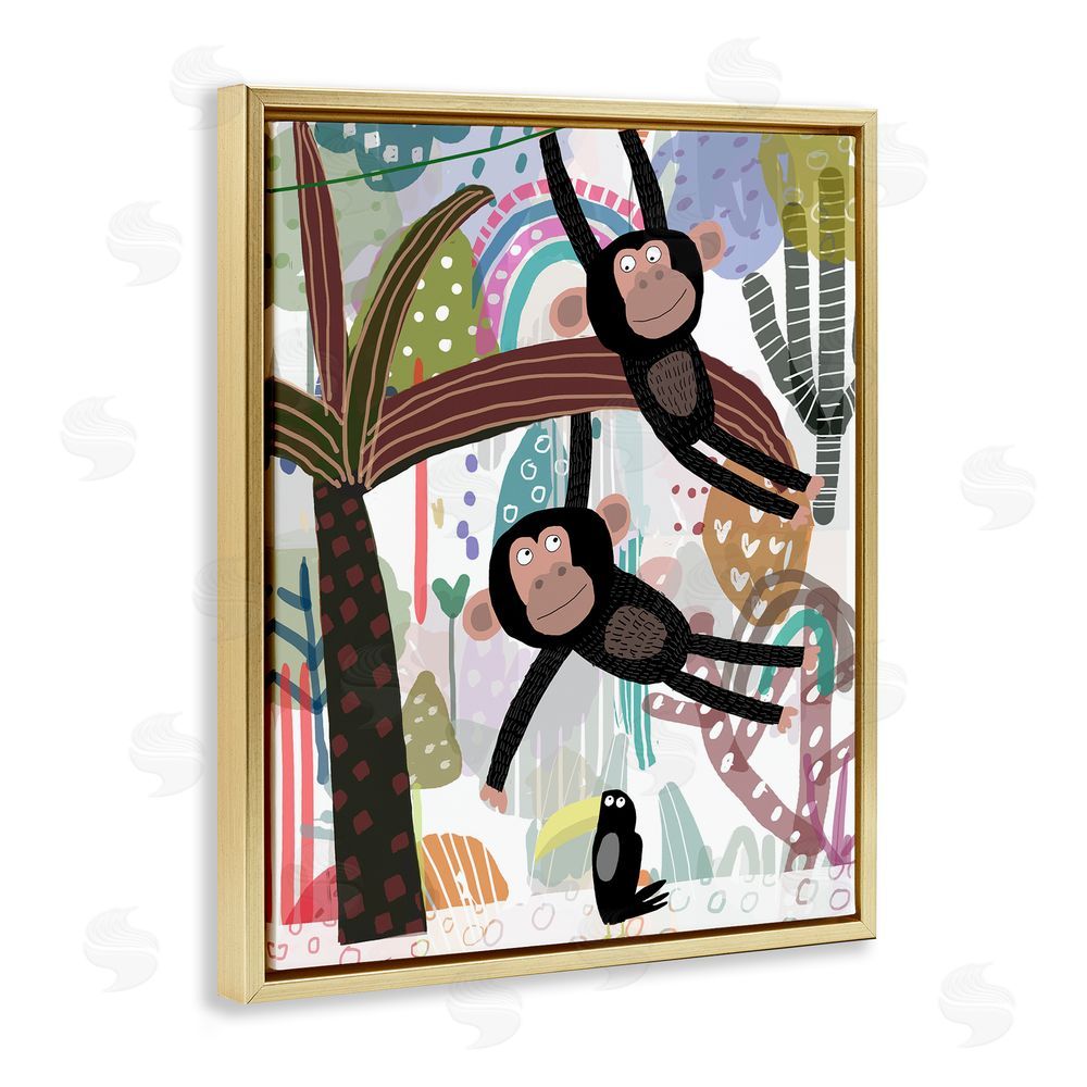 Carla Daly Exotic Monkey & Toucan Gold Floating Frame Canvas Wall Art Print