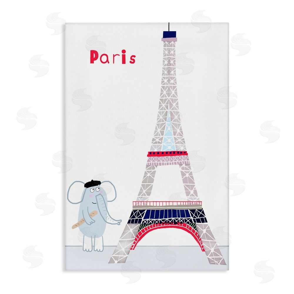Carla Daly Elephant & Eiffel Tower Stretched Canvas Wall Art Print