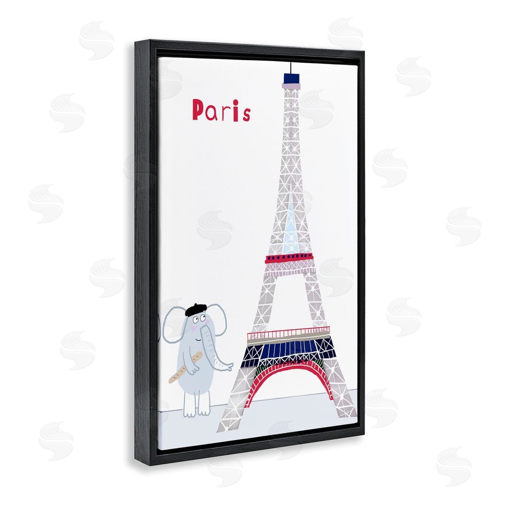 Carla Daly Elephant & Eiffel Tower Black Floating Frame Canvas Wall Art Print