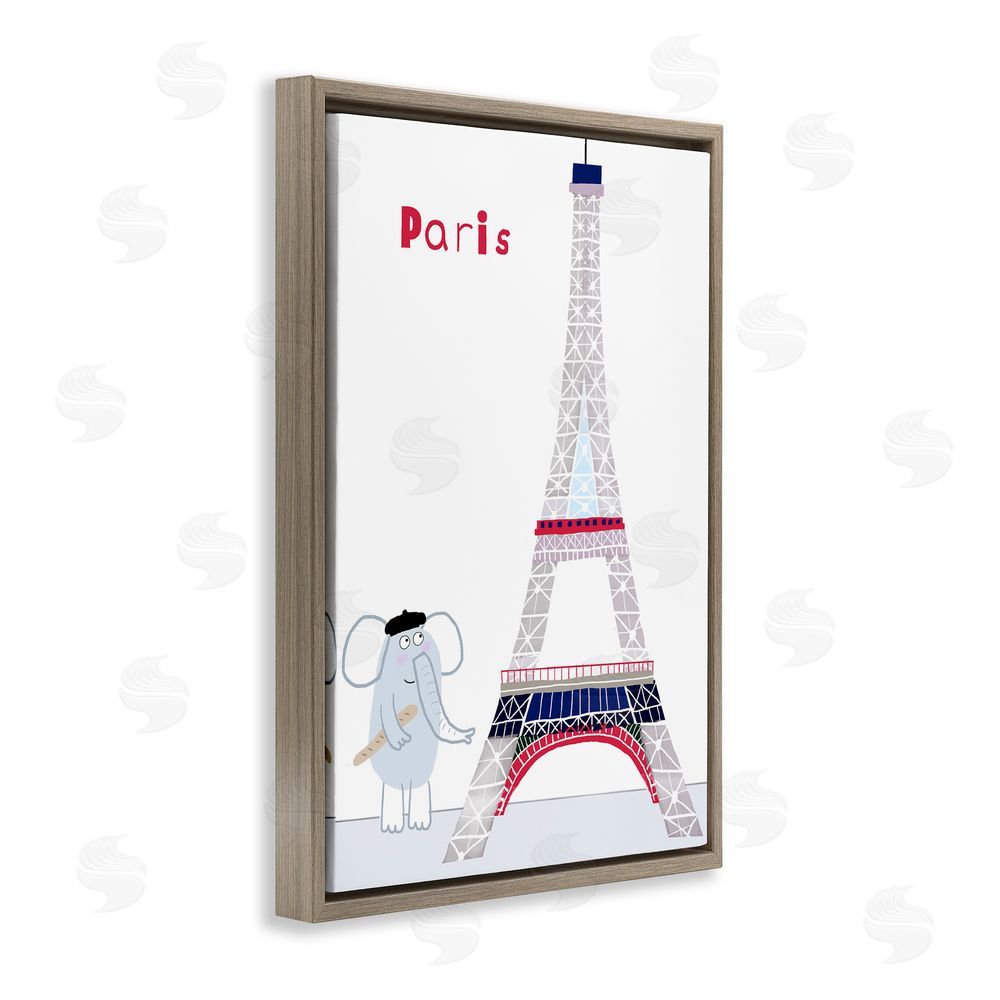 Carla Daly Elephant & Eiffel Tower Brown Floating Frame Canvas Wall Art Print