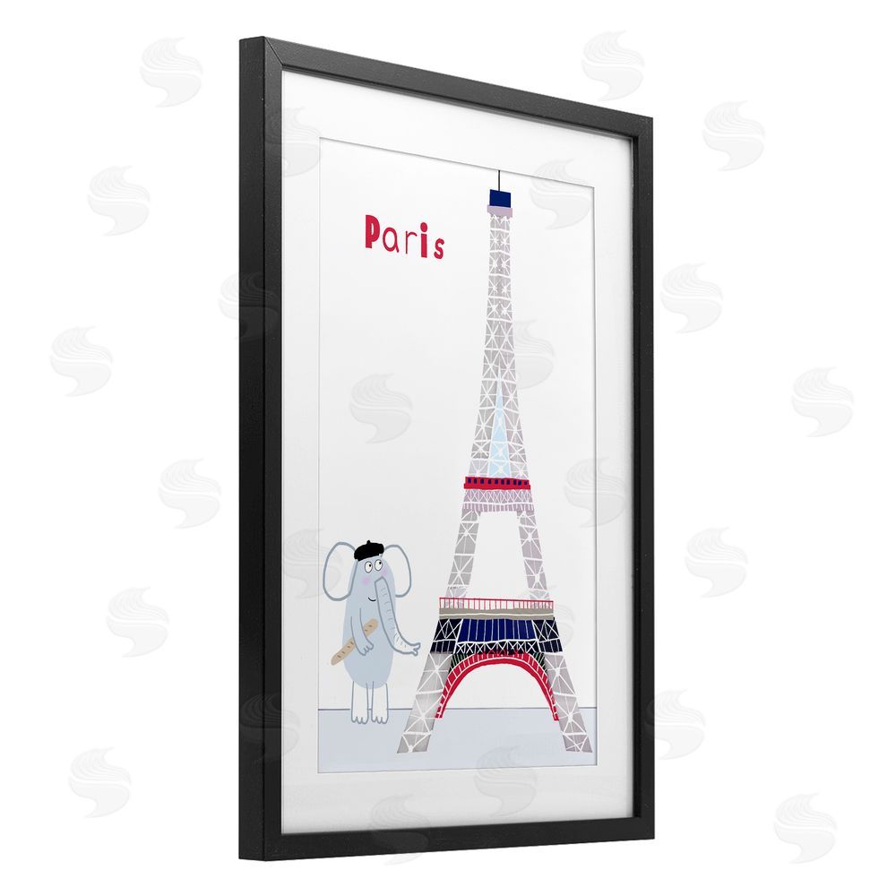 Carla Daly Elephant & Eiffel Tower Black Framed Print Under Glass Wall Art