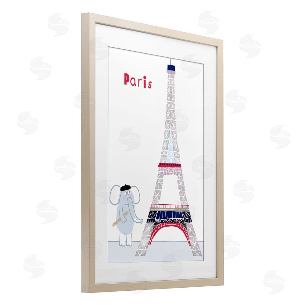 Carla Daly Elephant & Eiffel Tower Brown Framed Print Under Glass Wall Art