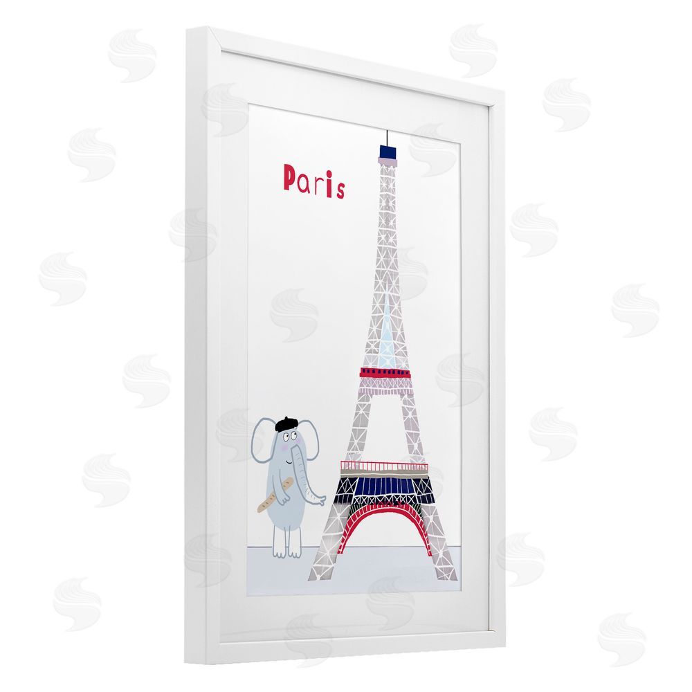 Carla Daly Elephant & Eiffel Tower White Framed Print Under Glass Wall Art