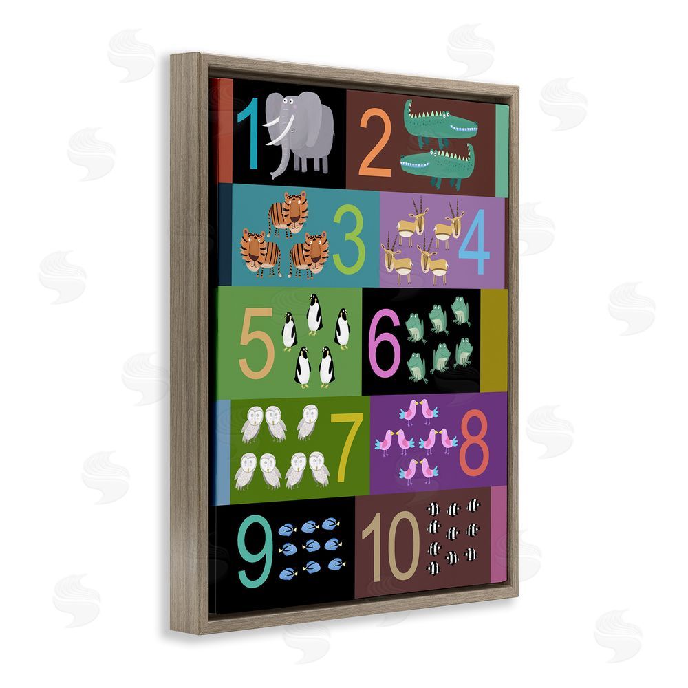 Carla Daly Blocked Kid's Educational Counting Brown Floating Frame Canvas Wall Art Print