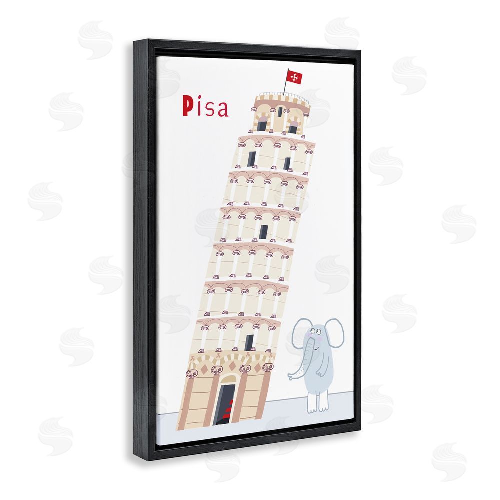 Carla Daly Elephant & Leaning Tower Pisa Black Floating Frame Canvas Wall Art Print