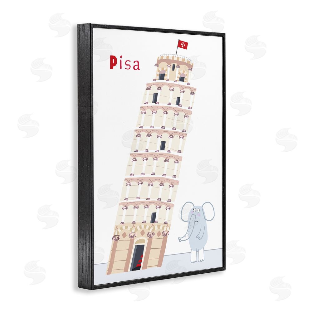Carla Daly Elephant & Leaning Tower Pisa Black Framed Giclee Print Wall Art