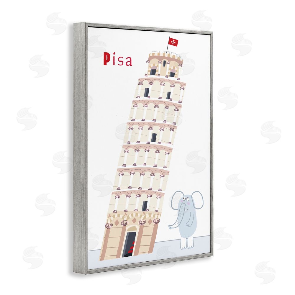 Carla Daly Elephant & Leaning Tower Pisa Gray Framed Giclee Print Wall Art