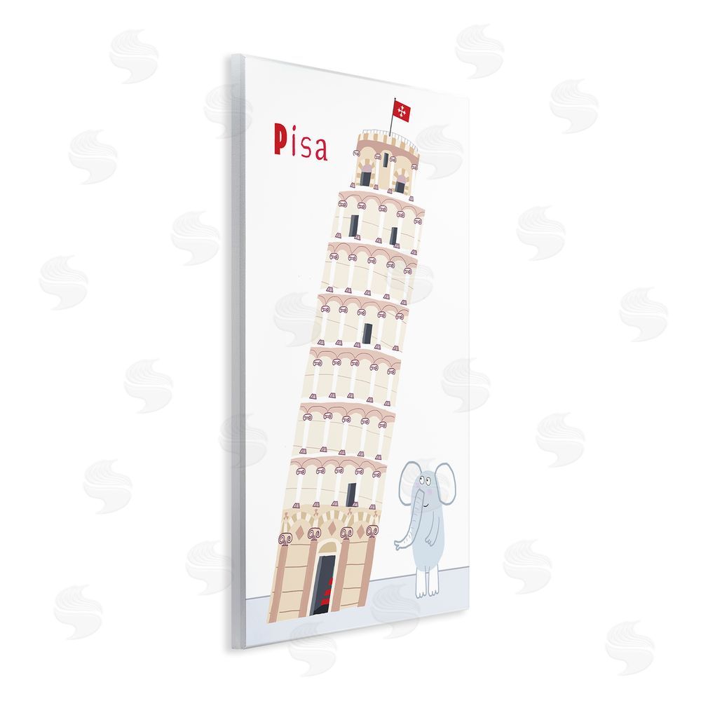 Carla Daly Elephant & Leaning Tower Pisa Wooden Wall Plaque Art Print