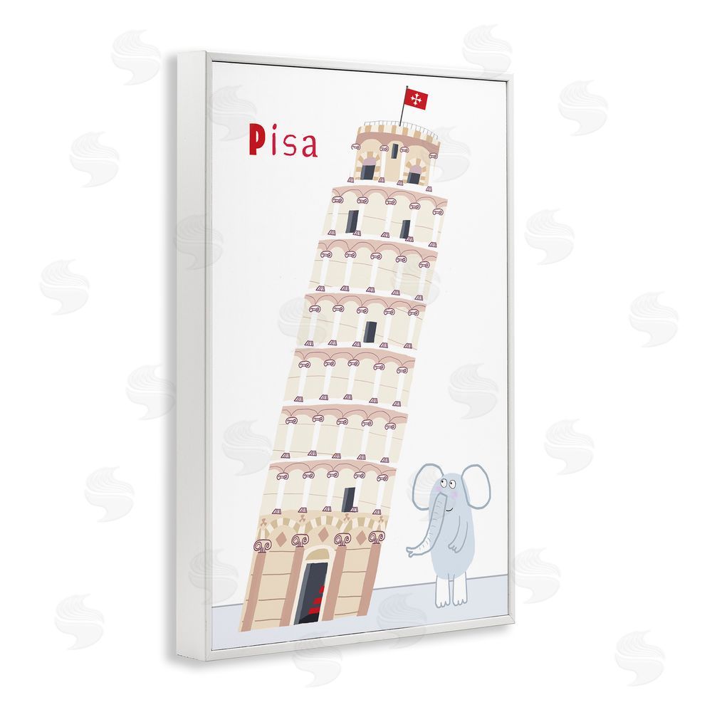 Carla Daly Elephant & Leaning Tower Pisa White Framed Giclee Print Wall Art