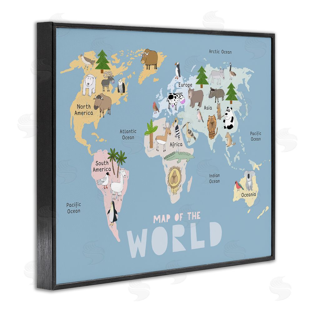 Carla Daly Kid's Map Of World Blue Black Framed Giclee Print Wall Art
