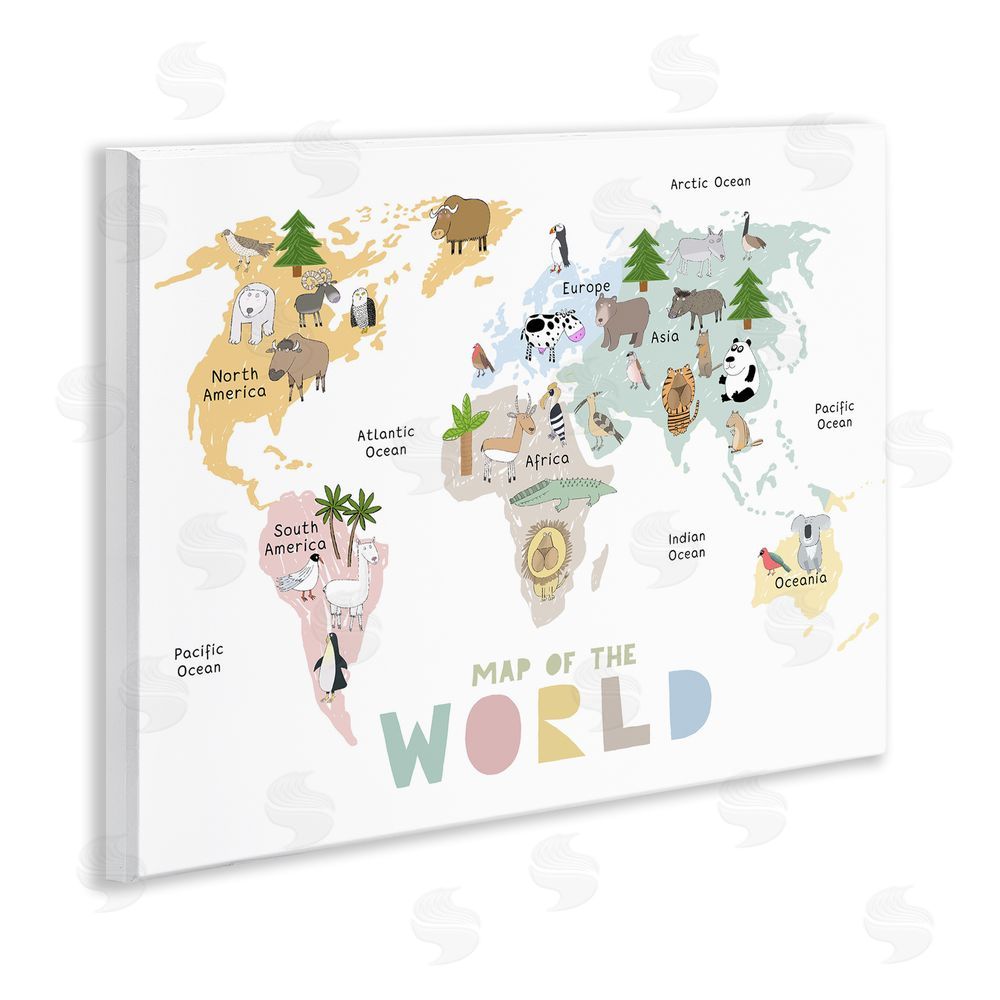 Carla Daly Map Of World Pastel Animals Wooden Wall Plaque Art Print