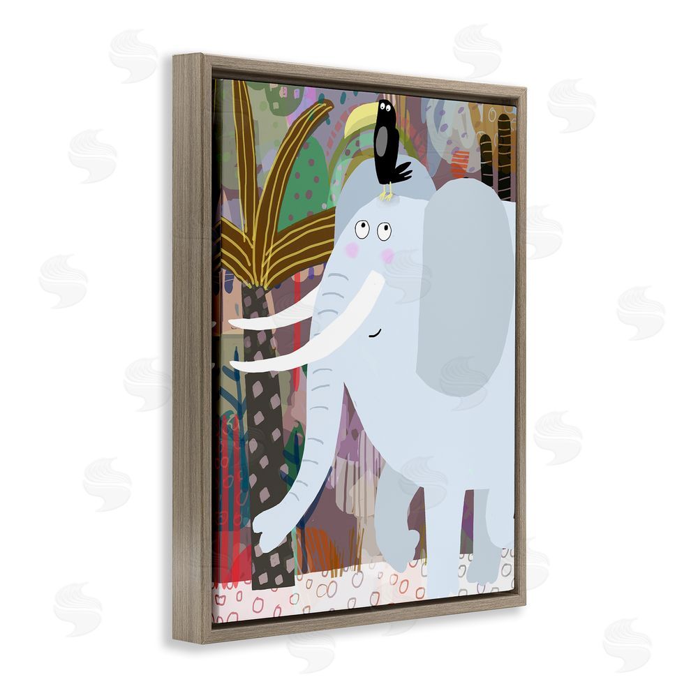 Carla Daly Elephant & Toucan in Jungle Brown Floating Frame Canvas Wall Art Print