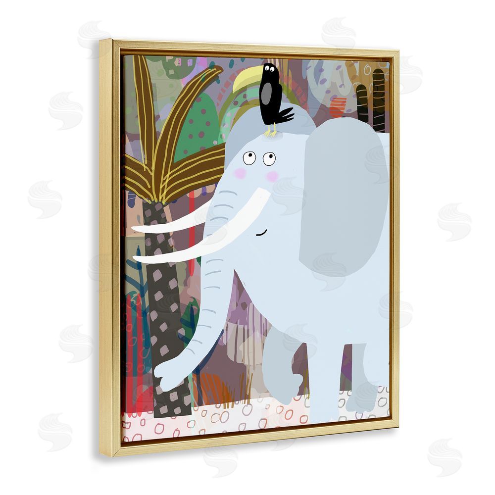 Carla Daly Elephant & Toucan in Jungle Gold Floating Frame Canvas Wall Art Print