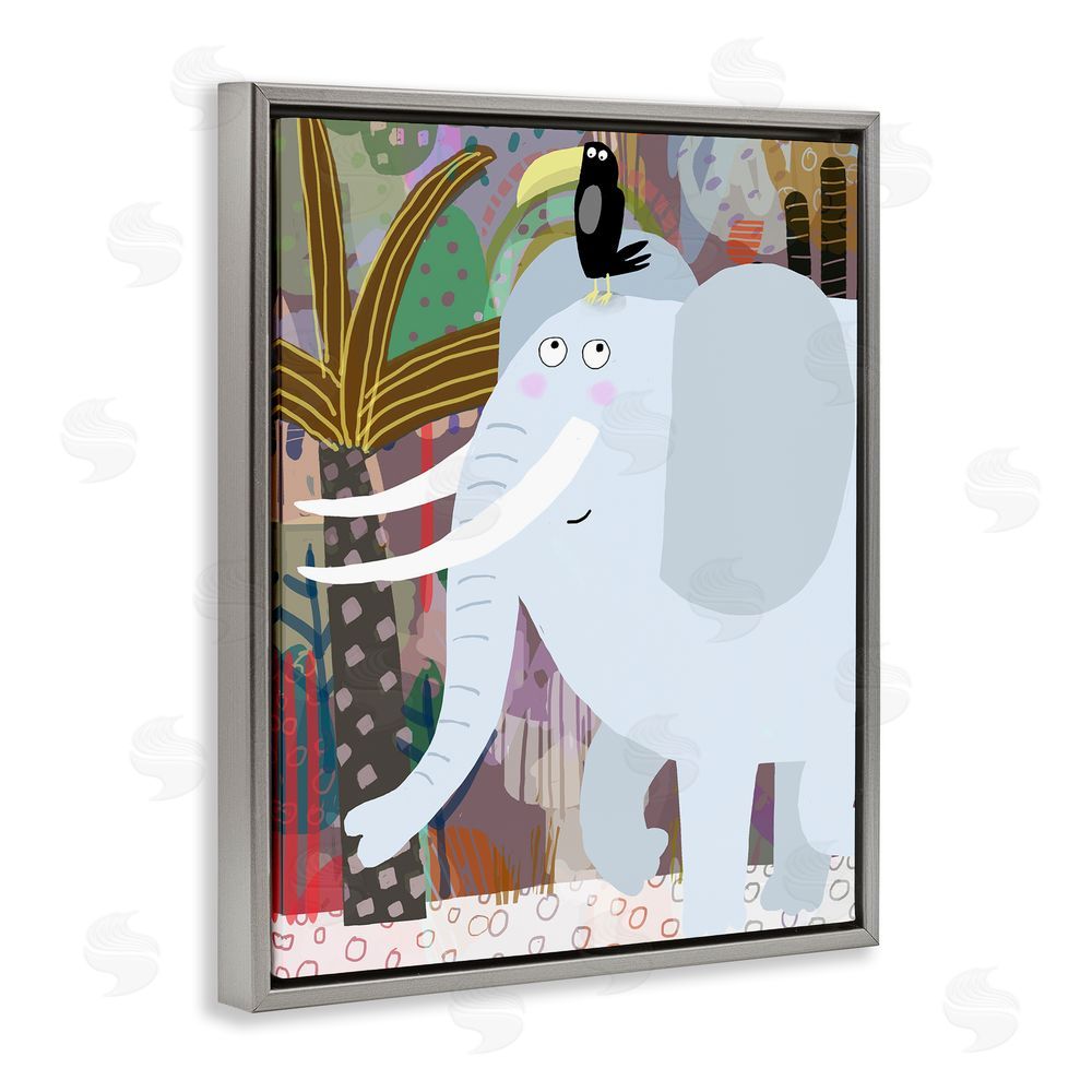Carla Daly Elephant & Toucan in Jungle Gray Floating Frame Canvas Wall Art Print