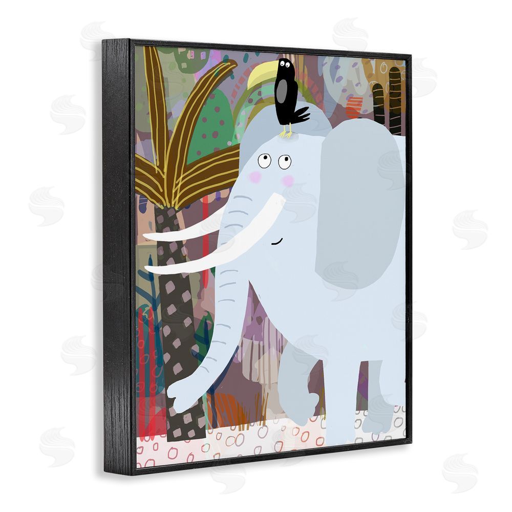 Carla Daly Elephant & Toucan in Jungle Black Framed Giclee Print Wall Art