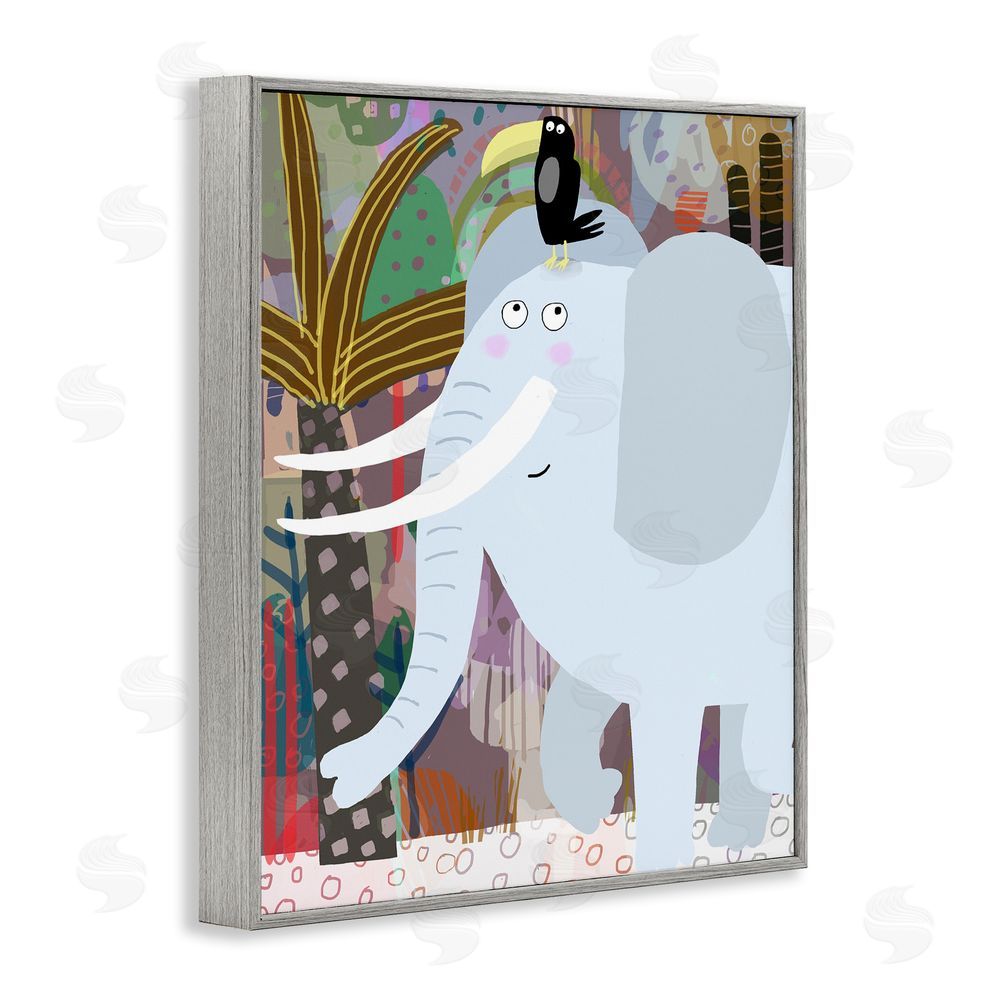Carla Daly Elephant & Toucan in Jungle Gray Framed Giclee Print Wall Art
