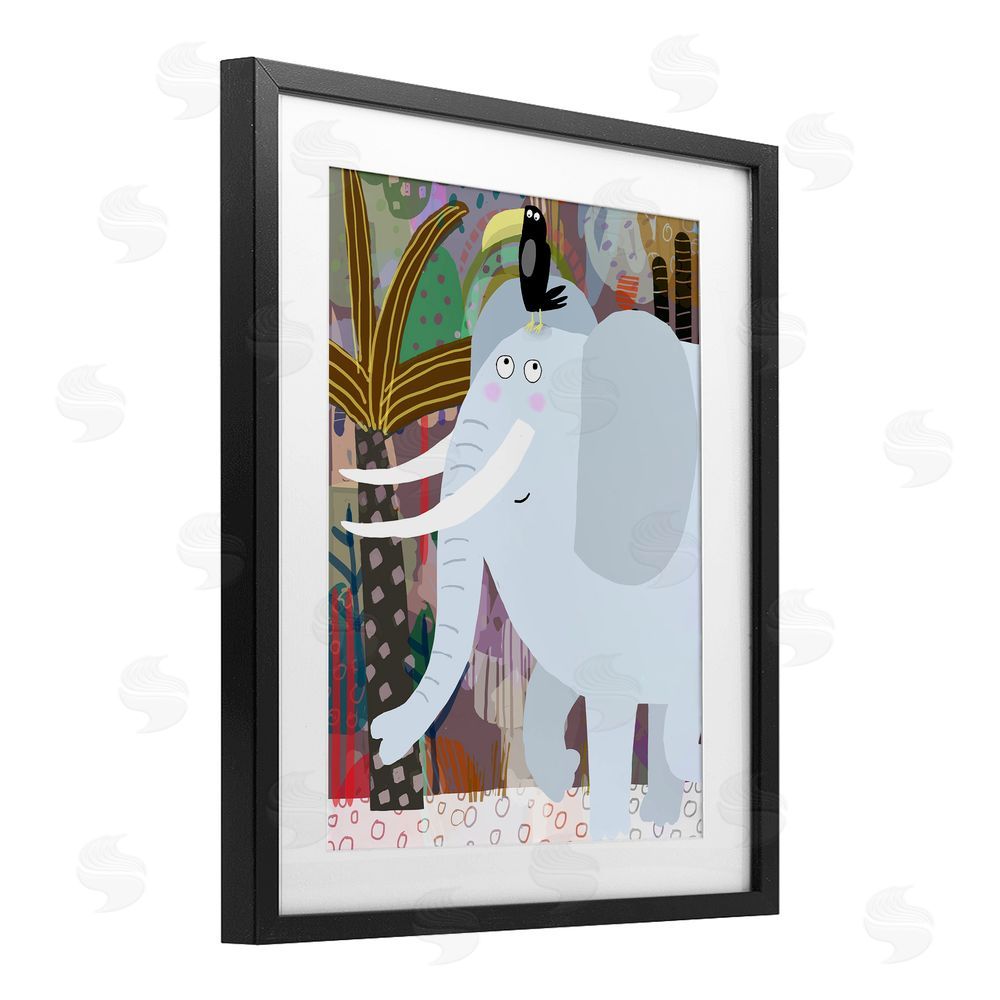 Carla Daly Elephant & Toucan in Jungle Black Framed Print Under Glass Wall Art