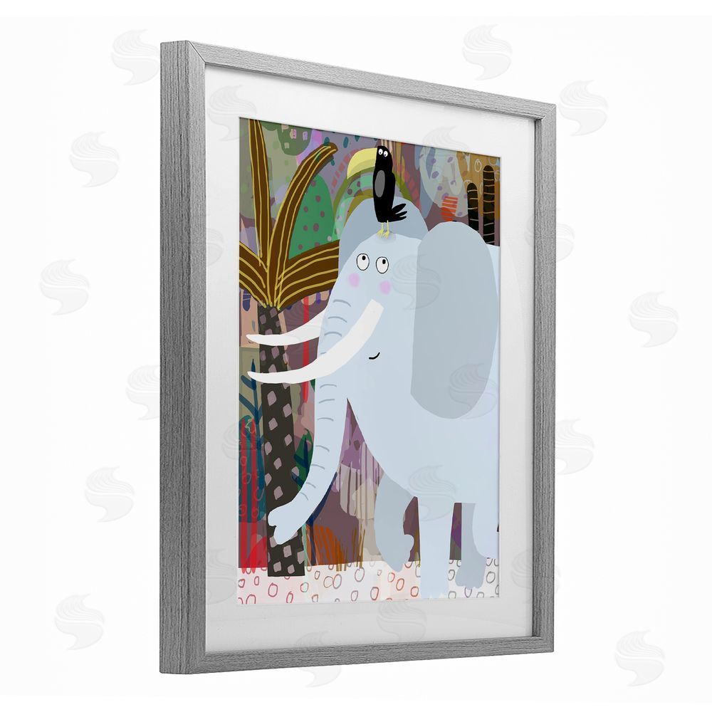 Carla Daly Elephant & Toucan in Jungle Gray Framed Print Under Glass Wall Art