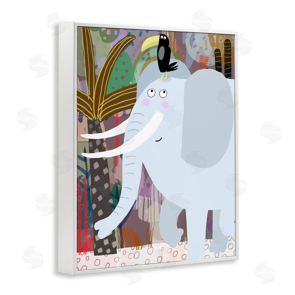 Carla Daly Elephant & Toucan in Jungle White Framed Giclee Print Wall Art