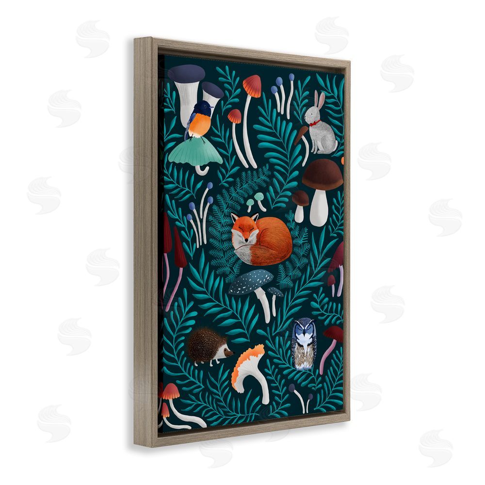 Metka Hiti Woodland Animals & Botanical Sprigs Brown Floating Frame Canvas Wall Art Print