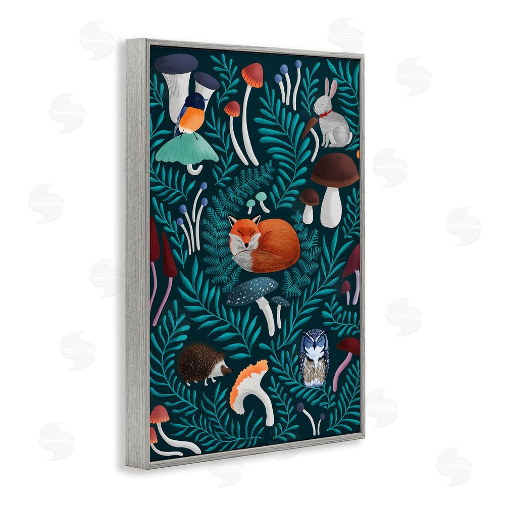 Metka Hiti Woodland Animals & Botanical Sprigs Gray Framed Giclee Print Wall Art