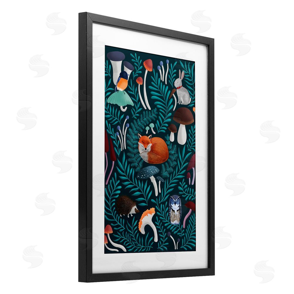 Metka Hiti Woodland Animals & Botanical Sprigs Black Framed Print Under Glass Wall Art