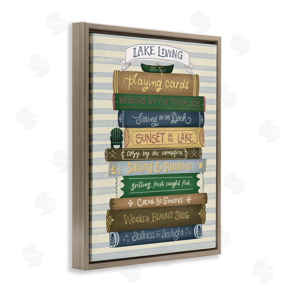 Giao Williams Lake Living Book Stack Brown Floating Frame Canvas Wall Art Print