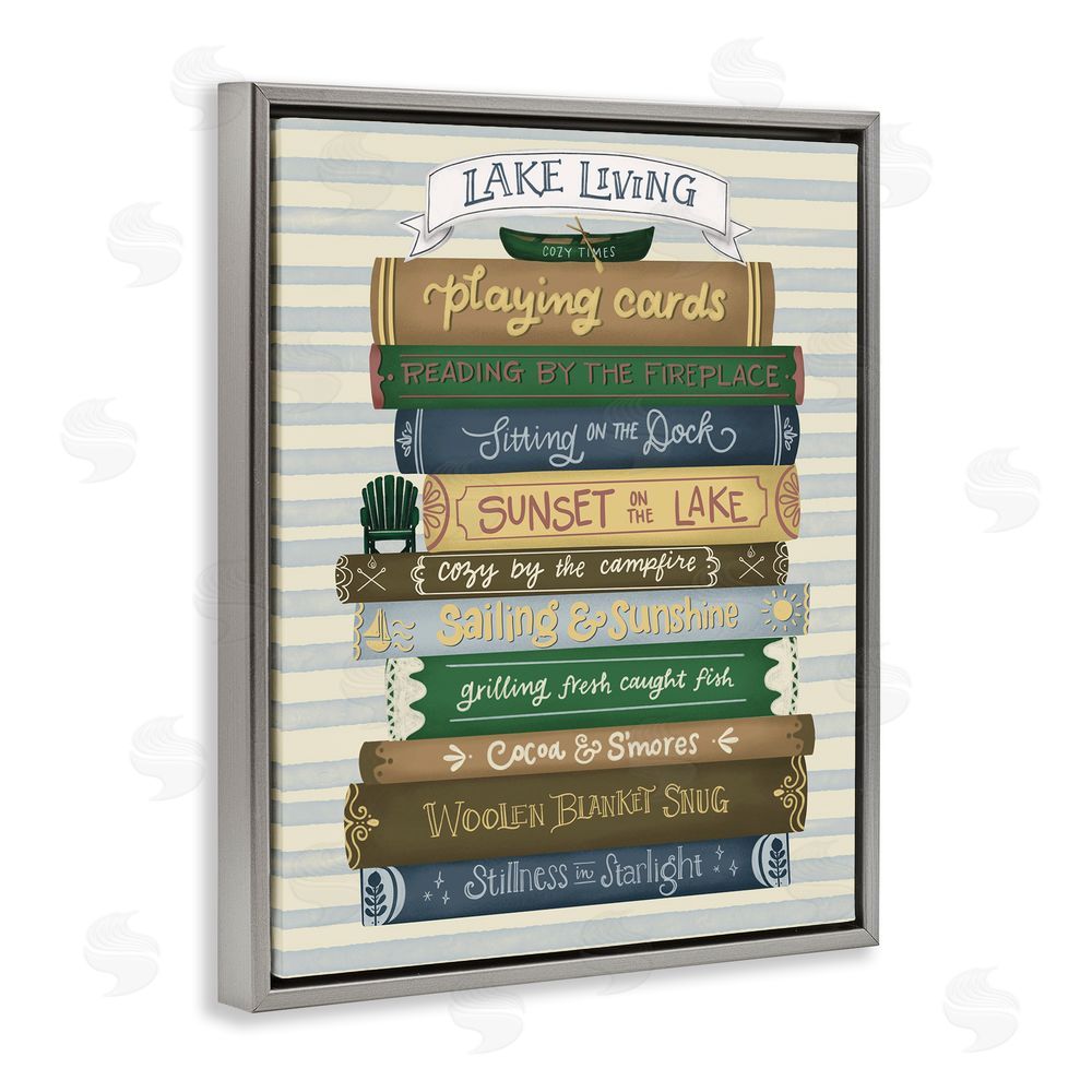 Giao Williams Lake Living Book Stack Gray Floating Frame Canvas Wall Art Print